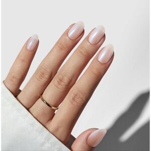 BTARTBOX Press On Nails Pearl White Soft Gel Oval Shape Short 32pc Reusable Set